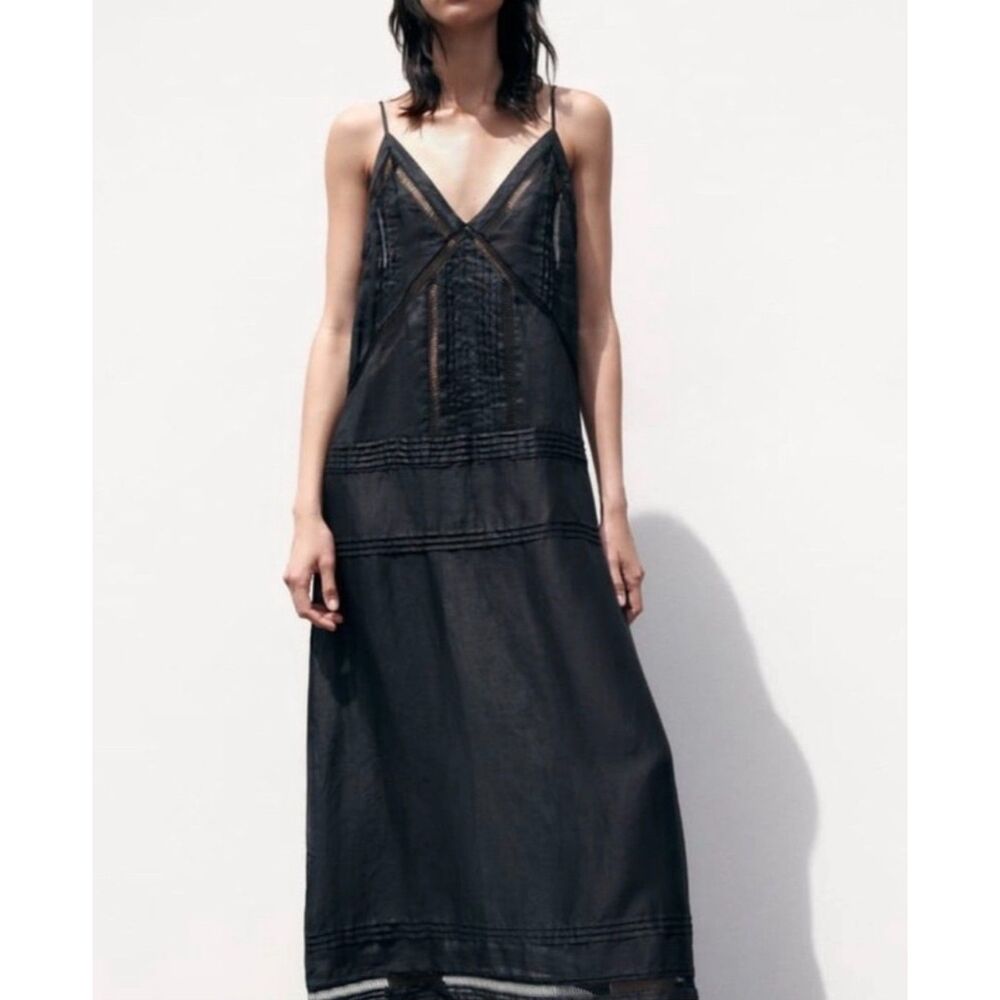 Zara Black Spaghetti Strap Midi Dress